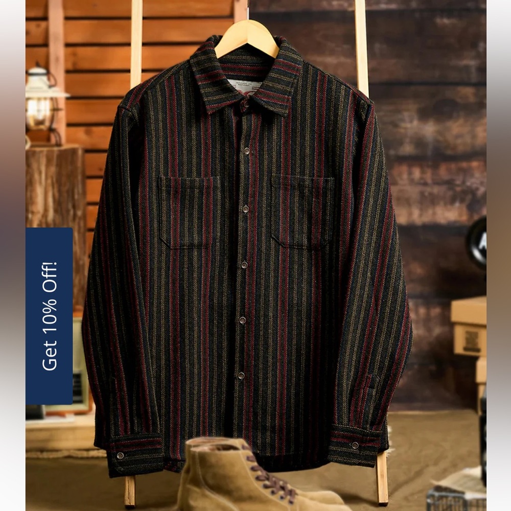 Men's Casual Button-Down Shirt - Black Multi-Stripe